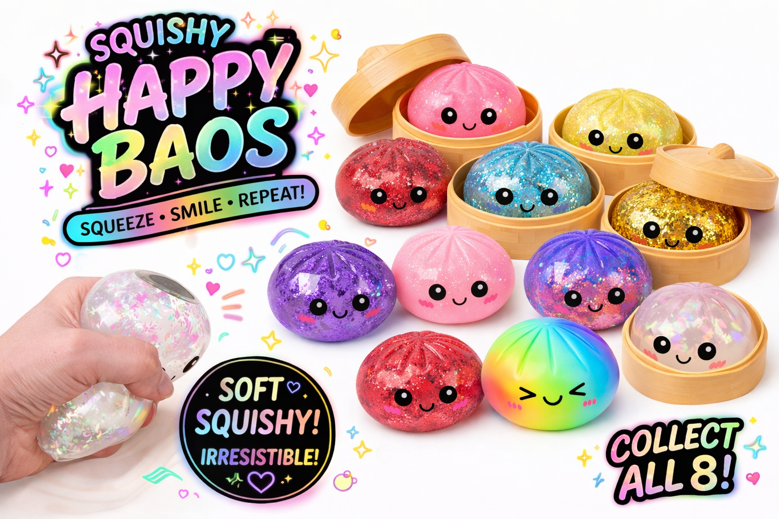 Nicole's Kozy Korner Mystery Glitter Bao Buns Squishy, Kawaii Stress Relief Toy