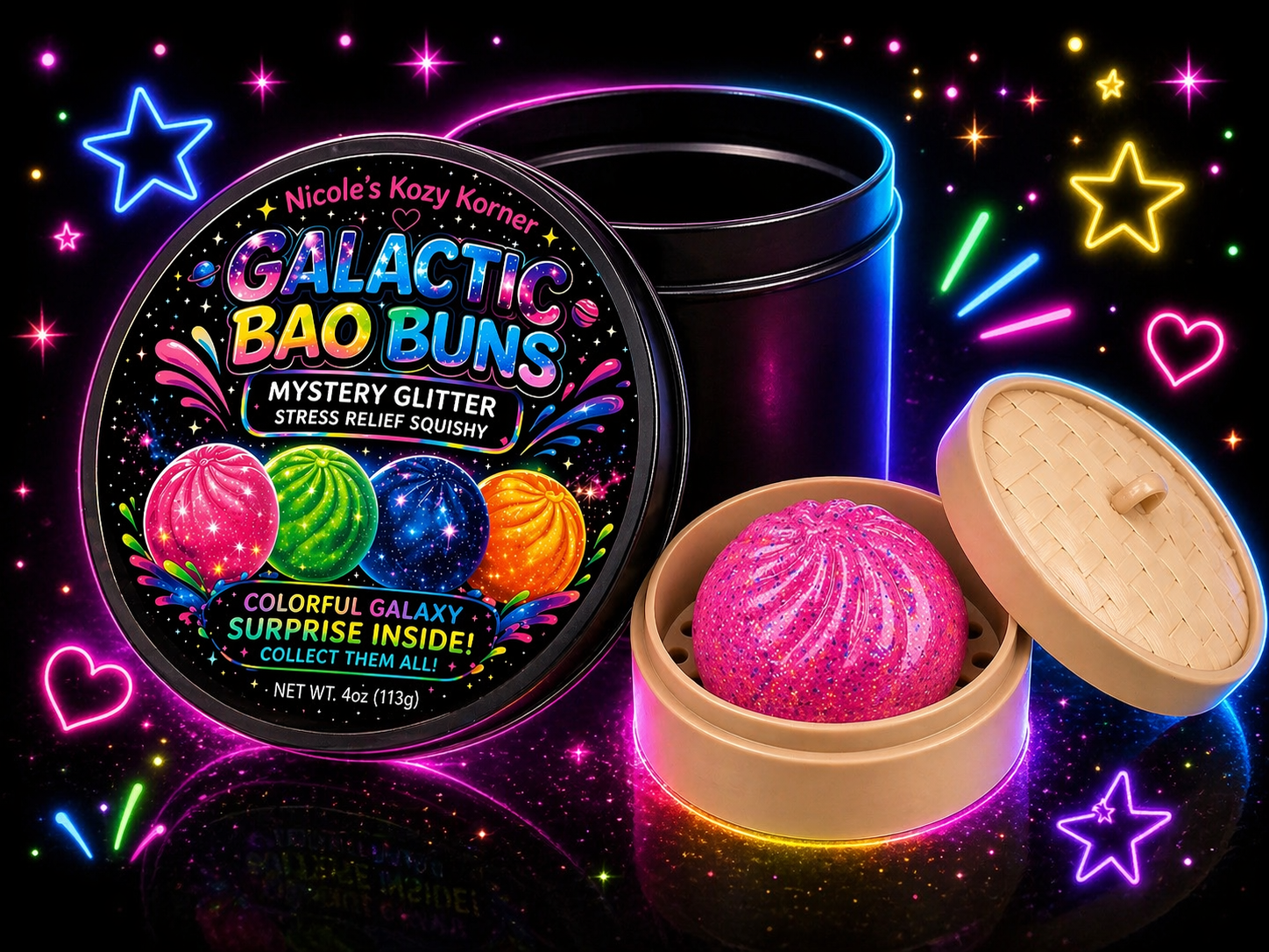 Nicole's Kozy Korner Galactic Bao Bun Squishy, Mystery Kawaii Stress Relief Toy
