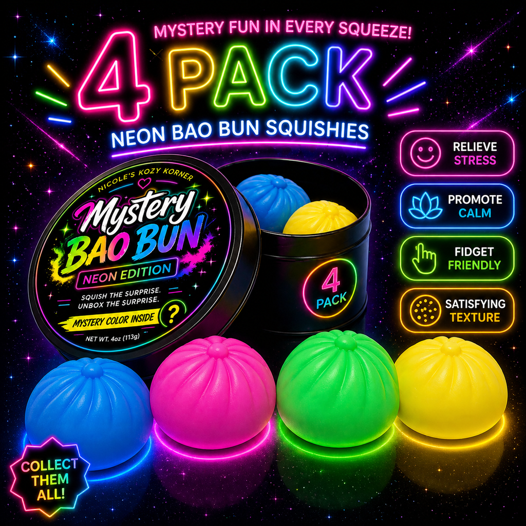Neon Bao Buns Mini Squishy, Kawaii Stress Relief Dumpling Toy (no steamer - 4 piece)