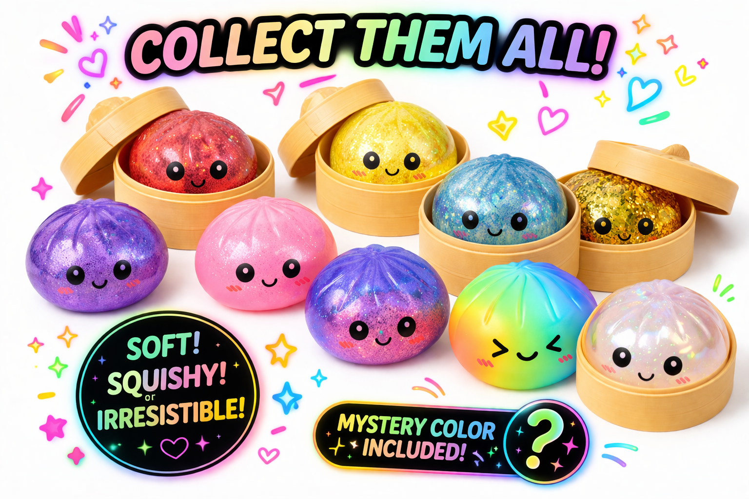 Nicole's Kozy Korner Mystery Glitter Bao Buns Squishy, Kawaii Stress Relief Toy