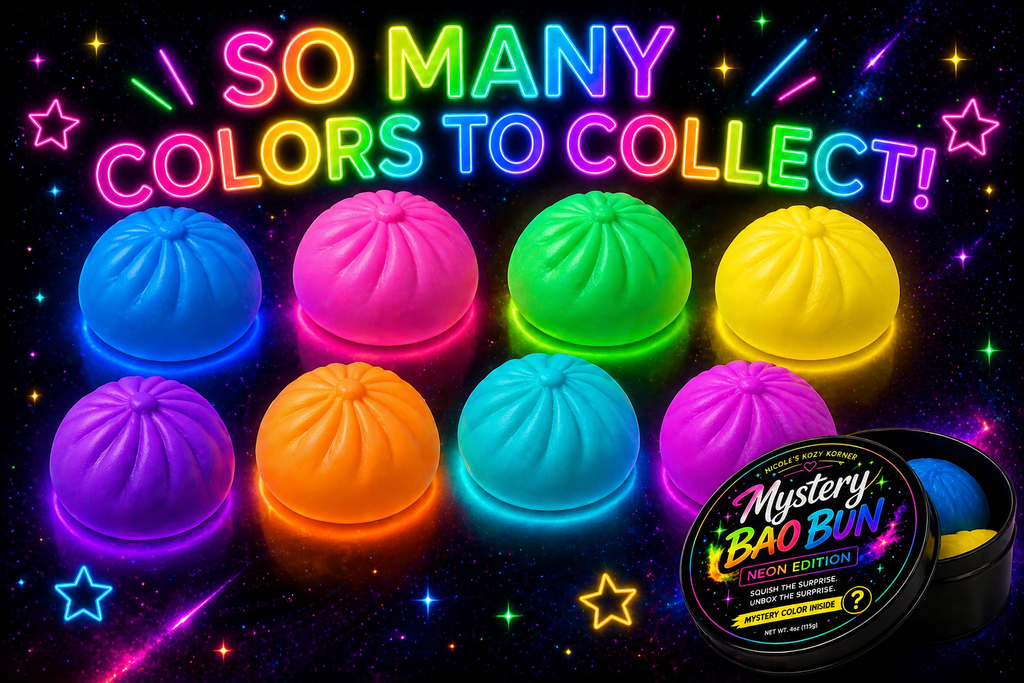 Neon Bao Buns Mini Squishy, Kawaii Stress Relief Dumpling Toy (no steamer - 4 piece)