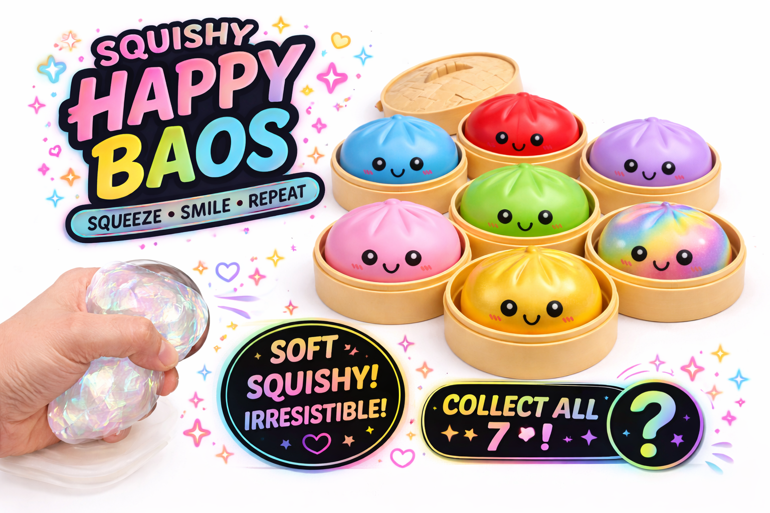 Smiley Bao Bun Squishy, Kawaii Dumpling Stress Relief Toy
