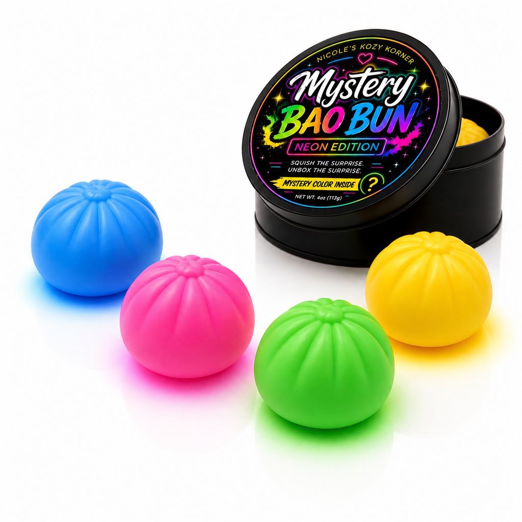 Neon Bao Buns Mini Squishy, Kawaii Stress Relief Dumpling Toy (no steamer - 4 piece)