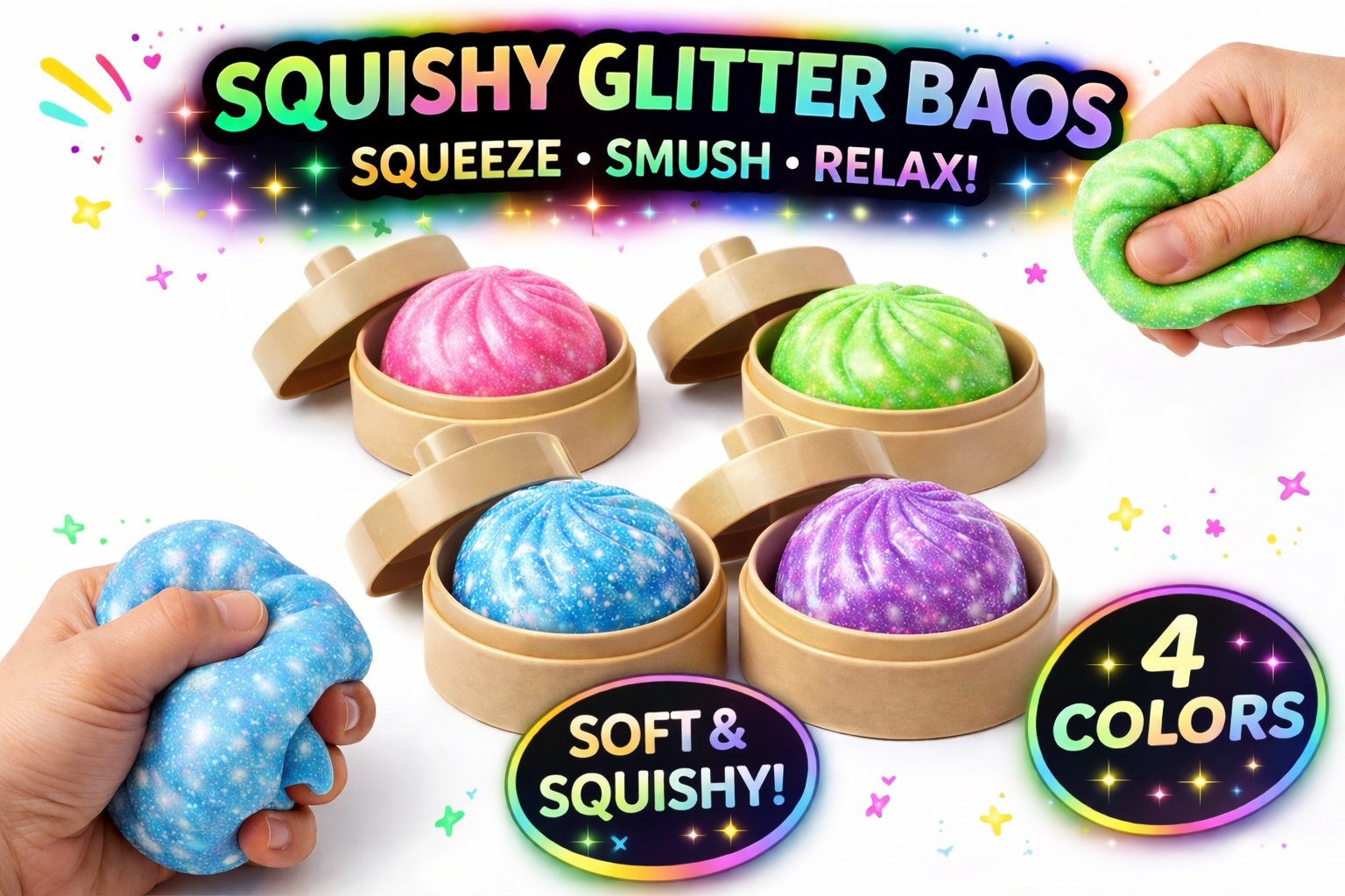 Nicole's Kozy Korner Glitter Bao Bun Squishy, Mystery Kawaii Stress Relief Toy