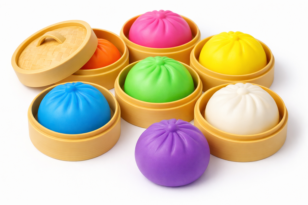 Neon Bao Buns Mini Squishy, Kawaii Stress Relief Dumpling Toy