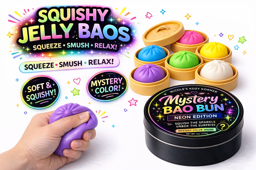 Neon Bao Buns Mini Squishy, Kawaii Stress Relief Dumpling Toy