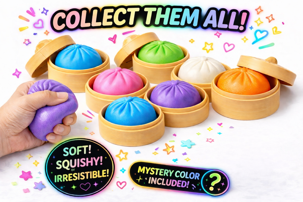 Neon Bao Buns Mini Squishy, Kawaii Stress Relief Dumpling Toy