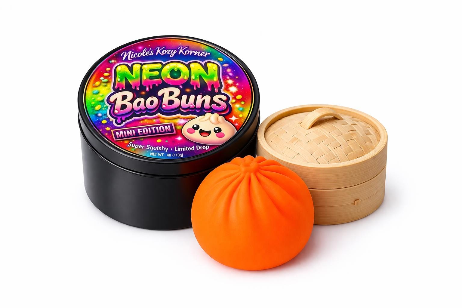 Neon Bao Buns Mini Squishy, Kawaii Stress Relief Dumpling Toy